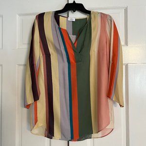 Akris Punto 100% Mulberry Silk Striped V-neck Blouse Women's Sz 6